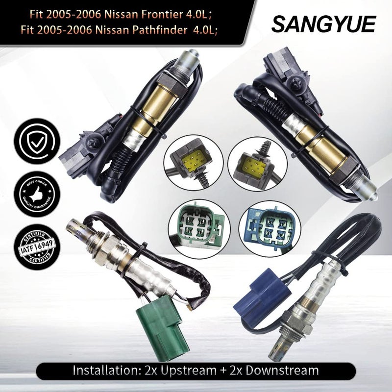 Sangyue 4pcs Oxygen Sensor Kits for 2005-2006 Nissan Xterra/Frontier/Pathfinder 4.0L Upstream + Downstream - Image 2